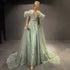 Green Capes Sleeves Luxury Evening Dresses Gowns 2025 Beaded Feather Elegant For Women Party Serene Hill LA71521 - SERENE HILL