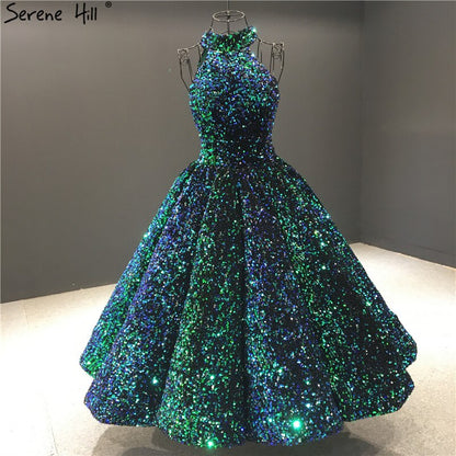Green O-Neck Sexy Luxury Ankle-Length Evening Gowns 2025 Sleeveless Sequins Sparkle Formal Dress Serene Hill HA2063 - SERENE HILL