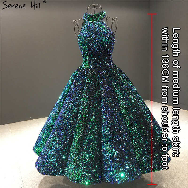 Green O-Neck Sexy Luxury Ankle-Length Evening Gowns 2025 Sleeveless Sequins Sparkle Formal Dress Serene Hill HA2063 - SERENE HILL