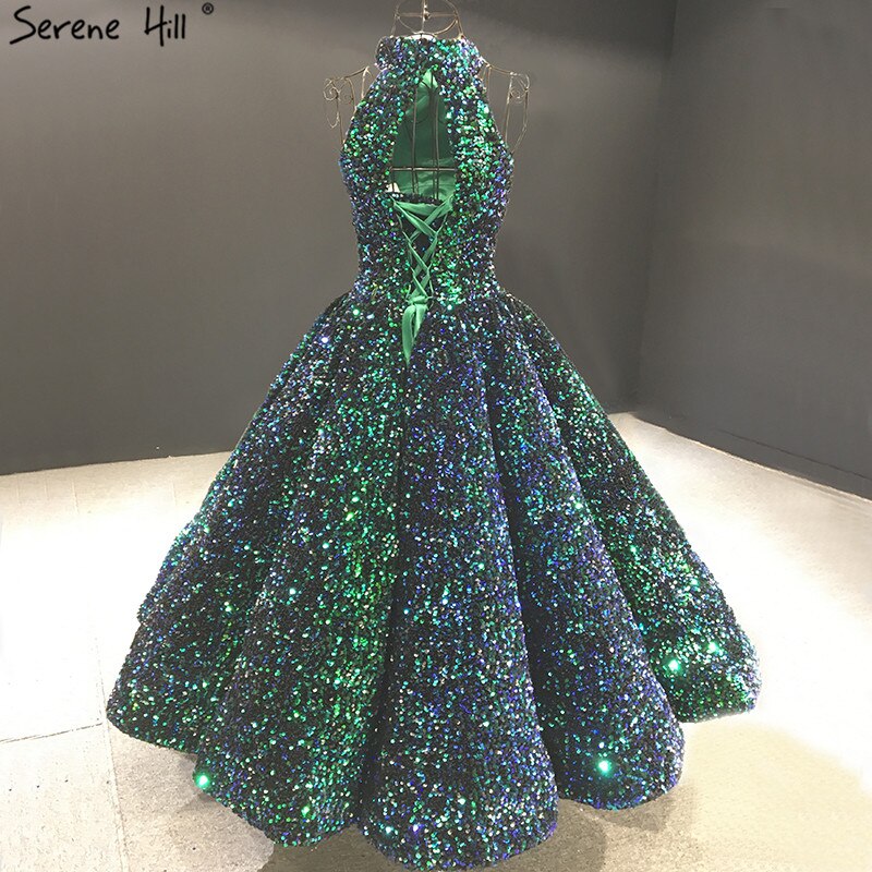 Green O-Neck Sexy Luxury Ankle-Length Evening Gowns 2025 Sleeveless Sequins Sparkle Formal Dress Serene Hill HA2063 - SERENE HILL