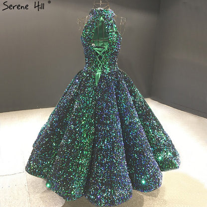 Green O-Neck Sexy Luxury Ankle-Length Evening Gowns 2025 Sleeveless Sequins Sparkle Formal Dress Serene Hill HA2063 - SERENE HILL