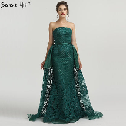 On Sale No Return No Refund Green Off Shoulder Sexy Mermaid Evening Dresses 2025 Appliques Sequined Luxury Vintage Evening Gowns LA6361 - SERENE HILL
