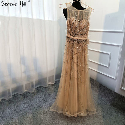 On Sale no return no refundSale Grey Diamond Beading Luxury New Evening Dresses 2025 High-end Sexy Sleeveless Beach Formal Evening Gowns Serene Hill LA6577 - SERENE HILL