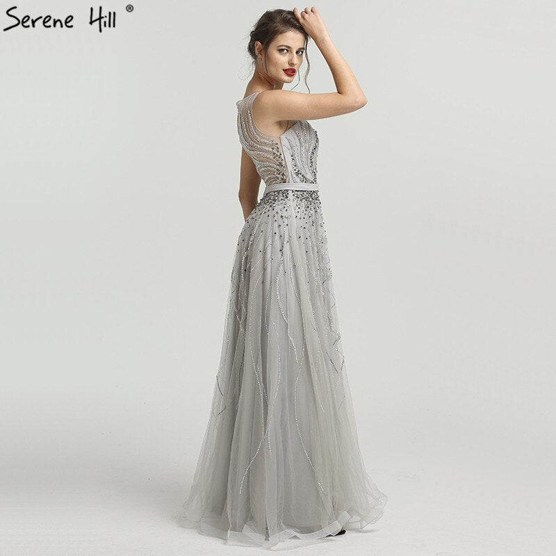On Sale no return no refundSale Grey Diamond Beading Luxury New Evening Dresses 2025 High-end Sexy Sleeveless Beach Formal Evening Gowns Serene Hill LA6577 - SERENE HILL