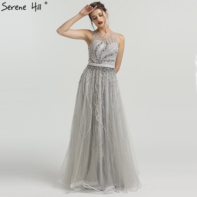 On Sale no return no refundSale Grey Diamond Beading Luxury New Evening Dresses 2025 High-end Sexy Sleeveless Beach Formal Evening Gowns Serene Hill LA6577 - SERENE HILL
