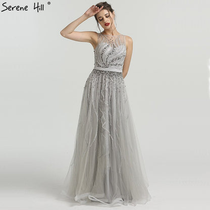 On Sale no return no refundSale Grey Diamond Beading Luxury New Evening Dresses 2025 High-end Sexy Sleeveless Beach Formal Evening Gowns Serene Hill LA6577 - SERENE HILL