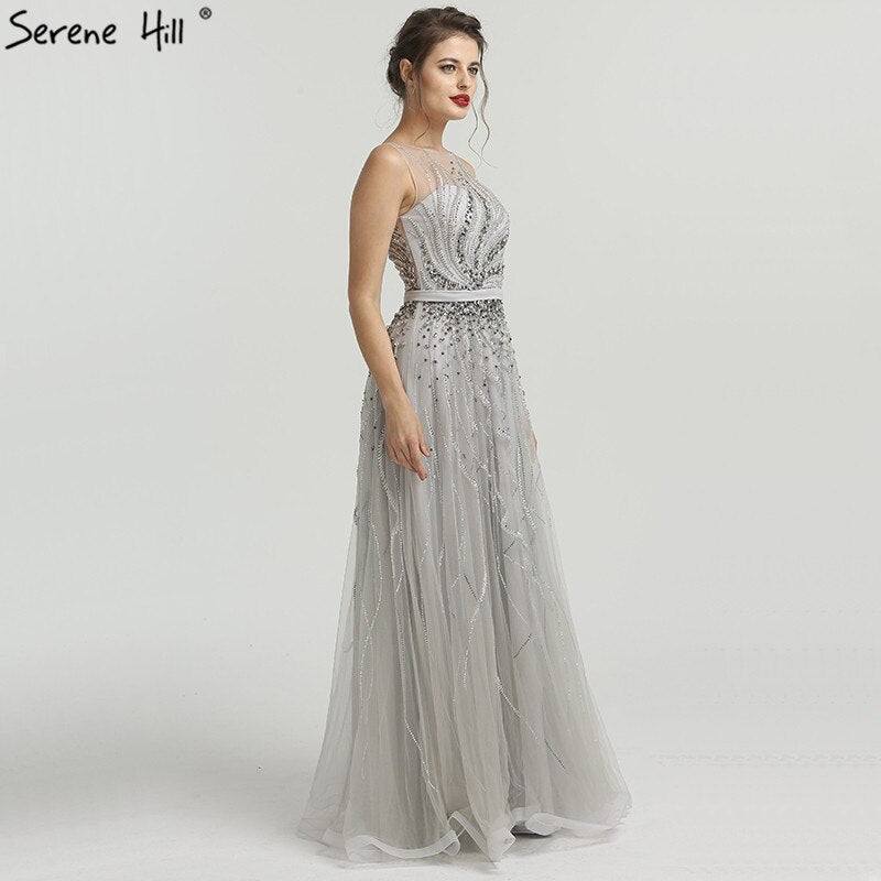 On Sale no return no refundSale Grey Diamond Beading Luxury New Evening Dresses 2025 High-end Sexy Sleeveless Beach Formal Evening Gowns Serene Hill LA6577 - SERENE HILL