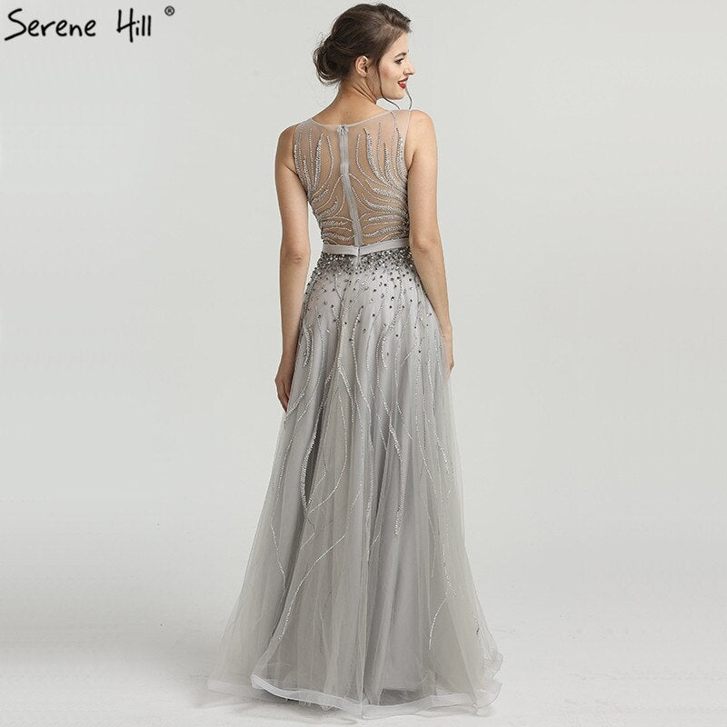 On Sale no return no refundSale Grey Diamond Beading Luxury New Evening Dresses 2025 High-end Sexy Sleeveless Beach Formal Evening Gowns Serene Hill LA6577 - SERENE HILL