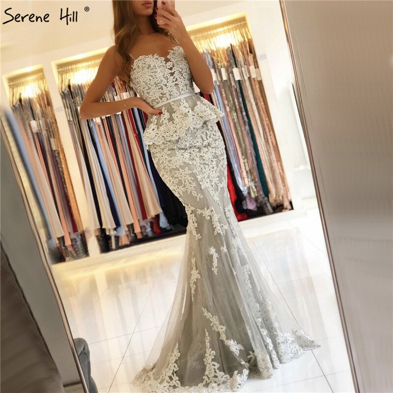 On Sale no return no refundSale Grey Fake Two Pieces Mermaid Evening Dresses 2025 Sleeveless Sexy Lace Evening Gowns Long Serene Hill LA70247 - SERENE HILL
