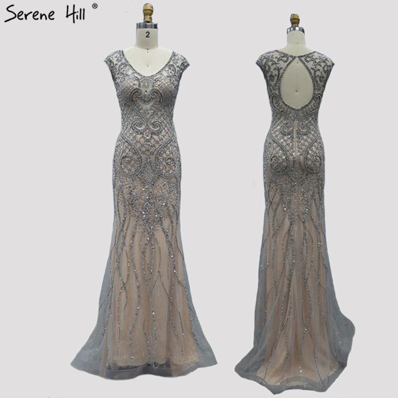 Grey Luxury V-Neck Mermaid Evening Dresses Design 2025 Dubai Full Diamond Sexy Formal Dress Serene Hill LA70063 - SERENE HILL