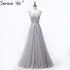 On Sale no return no refundSale Grey Sexy Backless Tulle A-Line Evening Gowns Beading Appliques Sleeveless Formal Party Dress 2025 Serene Hill HA2152 - SERENE HILL