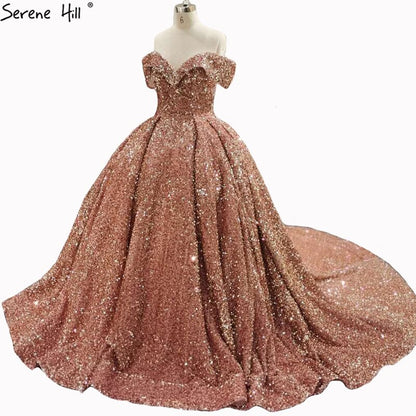 Grey Silver Sequined Wedding Dresses 2025 Dubai Sleeveess Sexy Luxury Bridal Gowns Serene Hill HM66742 Custom Made - SERENE HILL
