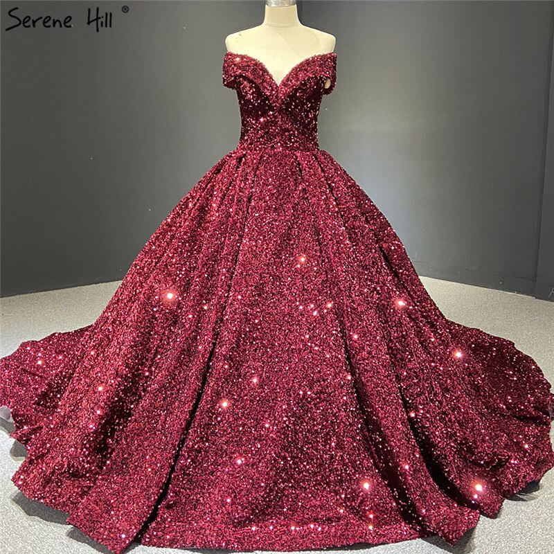 Grey Silver Sequined Wedding Dresses 2025 Dubai Sleeveess Sexy Luxury Bridal Gowns Serene Hill HM66742 Custom Made - SERENE HILL