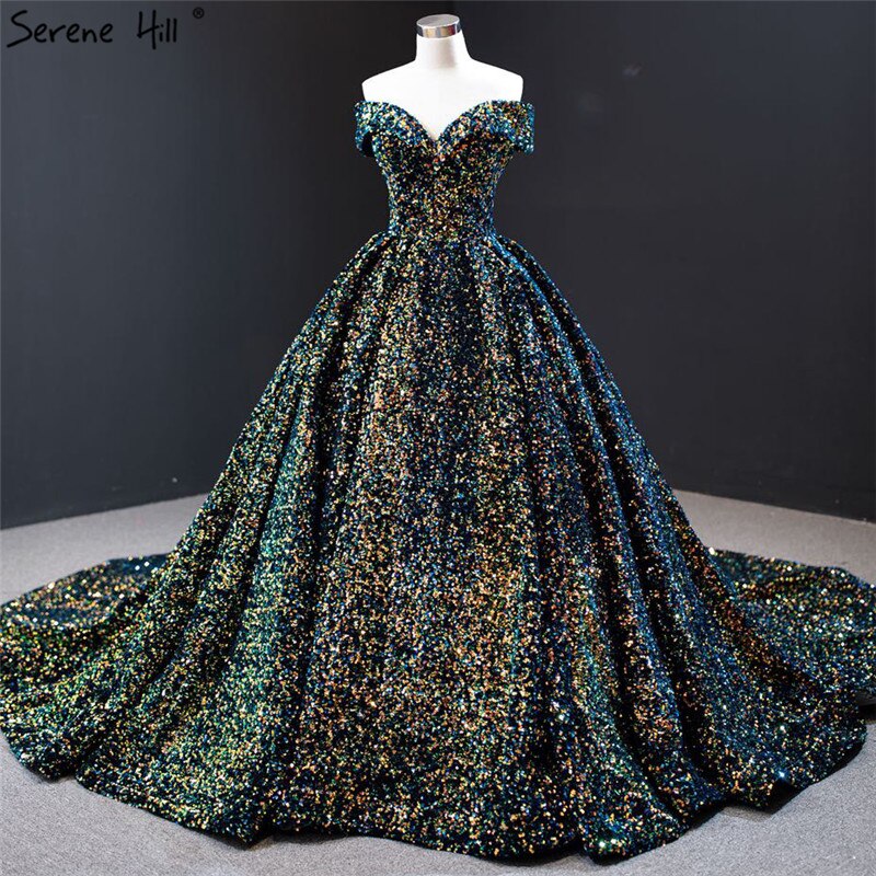Grey Silver Sequined Wedding Dresses 2025 Dubai Sleeveess Sexy Luxury Bridal Gowns Serene Hill HM66742 Custom Made - SERENE HILL