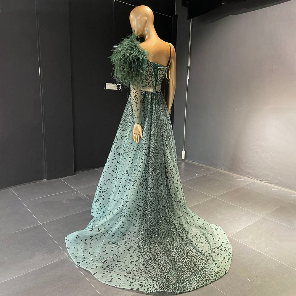 Groen Luxe A-lijn Hoge Split Avond Jurken 2025 Kralen Veer Elegant Mermaid Voor Vrouwen Party Serene Hill LA71570 - SERENE HILL