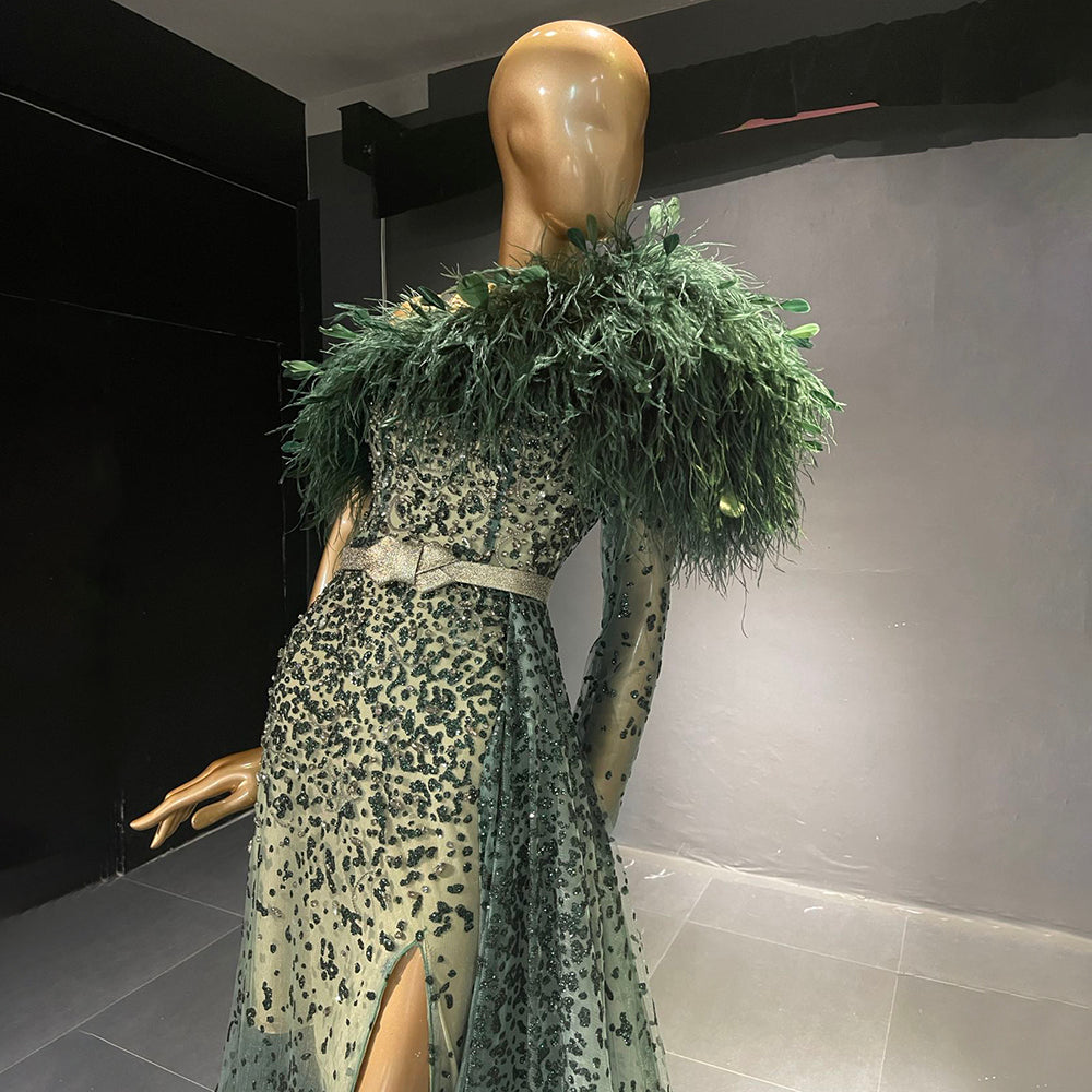 Groen Luxe A-lijn Hoge Split Avond Jurken 2025 Kralen Veer Elegant Mermaid Voor Vrouwen Party Serene Hill LA71570 - SERENE HILL