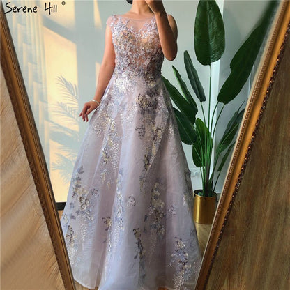 On Sale no return no refundSale Pink O-Neck Handmade Flowers A-Line Evening Dresses 2025 Sleeveless Crystal A-Line Formal Dress Serene Hill LA70326 - SERENE HILL