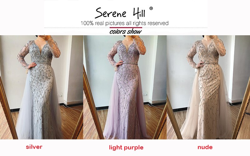Luxury Grey Mermaid Evening Dress with Detachable Train and Diamond Beading LA70341 - SERENE HILL