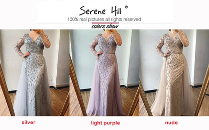 Luxury Grey Mermaid Evening Dress with Detachable Train and Diamond Beading LA70341 - SERENE HILL