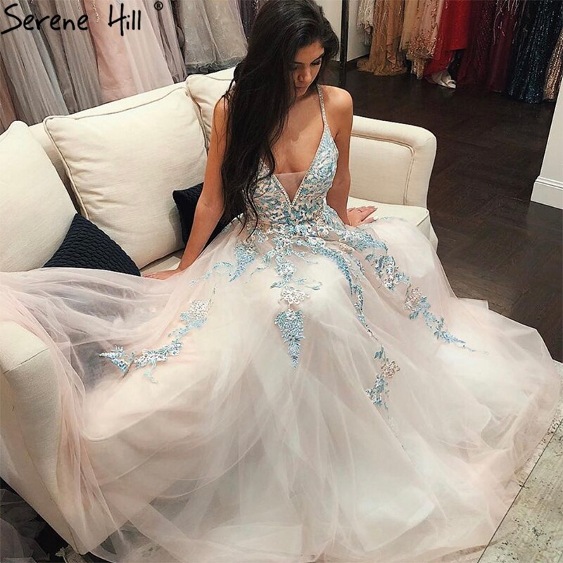 On Sale no return no refundSale White A-Line Sleeveless Sexy Lace Prom Dresses 2025 Tulle Crystal Prom Party Dress Serene Hill LA70475 White / 4