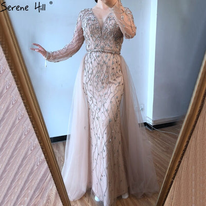 Luxury Grey Mermaid Evening Dress with Detachable Train and Diamond Beading LA70341 - SERENE HILL