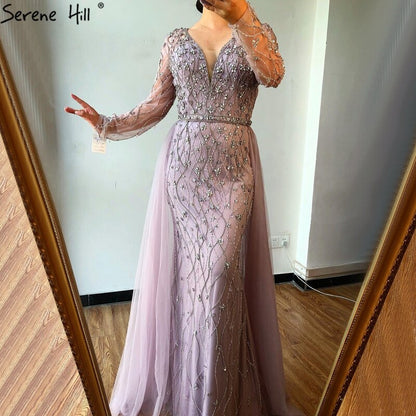 Luxury Grey Mermaid Evening Dress with Detachable Train and Diamond Beading LA70341 - SERENE HILL