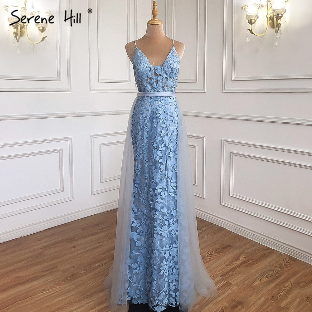 Pink Mermaid V-Neck Sexy Evening Dresses 2025 Handmade Flowers Sleeveless Tulle Formal Dress Serene Hill LA70431 - SERENE HILL