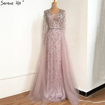 Luxury Grey Mermaid Evening Dress with Detachable Train and Diamond Beading LA70341 - SERENE HILL
