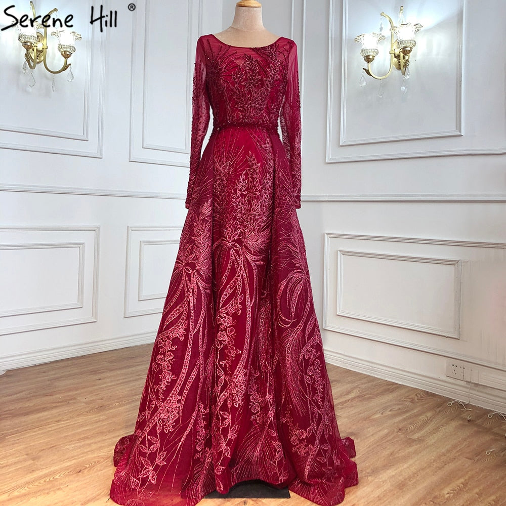 Modest Muslim Pink Long Sleeves Mermaid Evening Dress with Train LA70541 - SERENE HILL