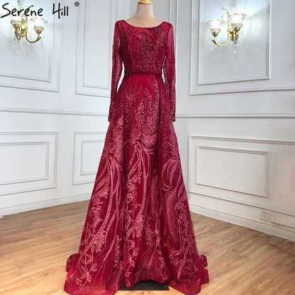 Modest Muslim Pink Long Sleeves Mermaid Evening Dress with Train LA70541 - SERENE HILL