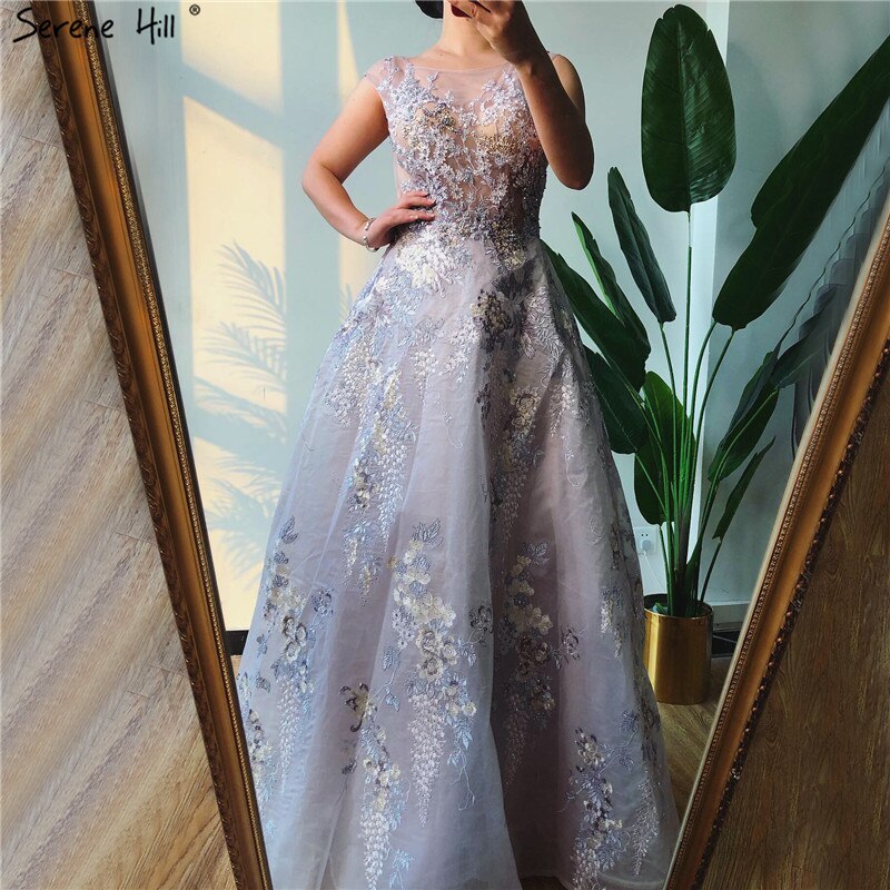 On Sale no return no refundSale Pink O-Neck Handmade Flowers A-Line Evening Dresses 2025 Sleeveless Crystal A-Line Formal Dress Serene Hill LA70326 - SERENE HILL