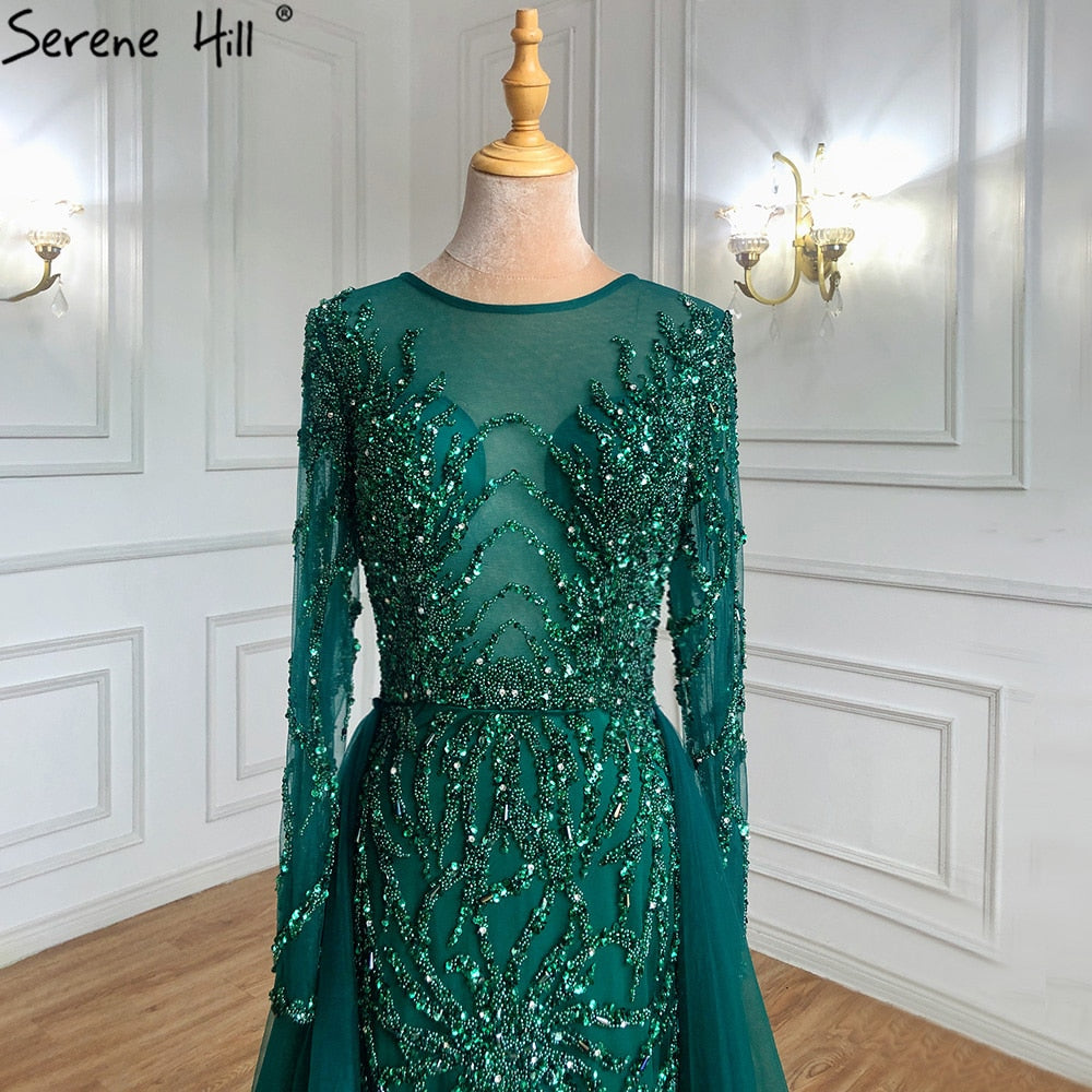 Serene Hill Muslim Green With Train Evening Dresses Gowns 2025 Mermaid Beading Elegant Luxury For Women Party LA71107 - SERENE HILL
