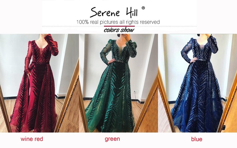Velvet Wine Red Evening Dresses Long Sleeves Luxury Design Beading Formal Dress 2025 Serene Hill Plus Size LA60903 - SERENE HILL