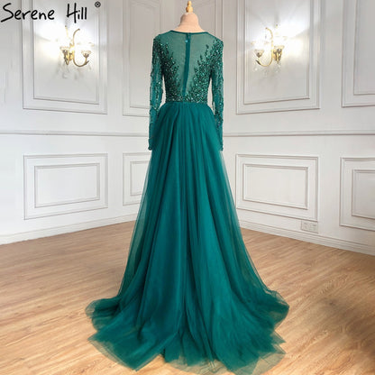 Serene Hill Muslim Green With Train Evening Dresses Gowns 2025 Mermaid Beading Elegant Luxury For Women Party LA71107 - SERENE HILL