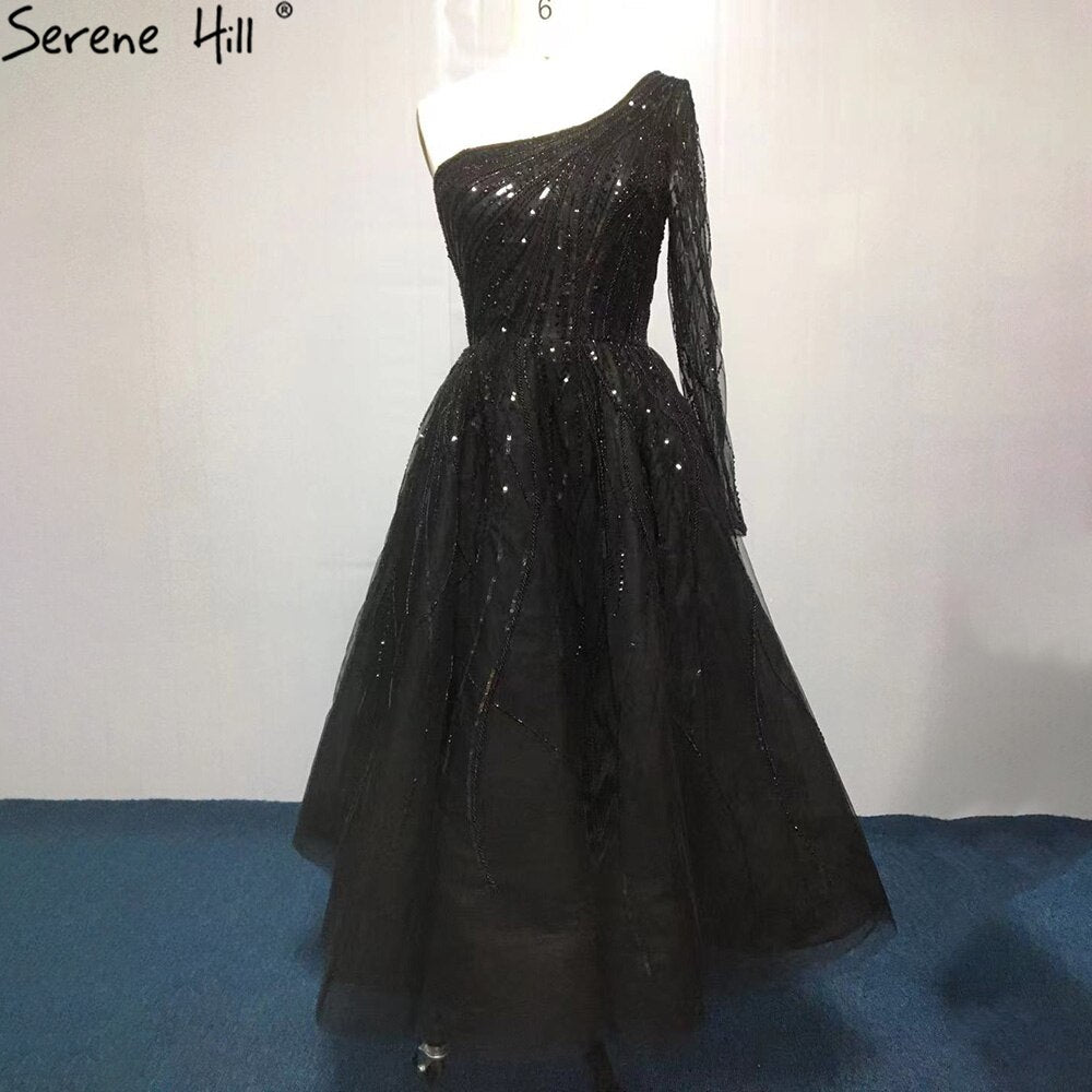 Serene Hill Green Luxury Ankle Length Evening Dresses Gowns 2025 One Shoulder Beading Sexy For Woman Party LA71021 - SERENE HILL