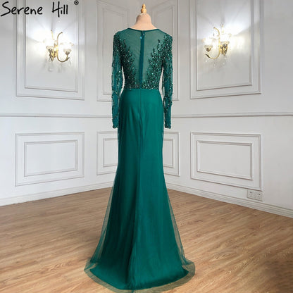 Serene Hill Muslim Green With Train Evening Dresses Gowns 2025 Mermaid Beading Elegant Luxury For Women Party LA71107 - SERENE HILL