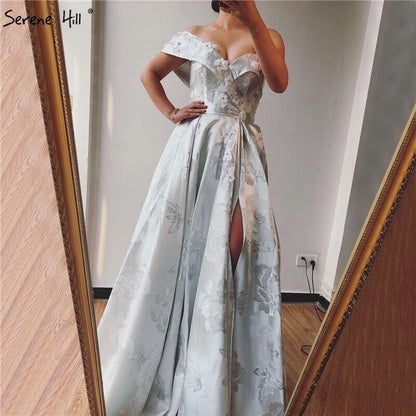 On Sale No Return No Refund Sale Ivory One Shoulder Sexy Evening Dresses Long 2025 Dubai Handmade Flowers Diamonds Formal Dress Serene Hill LA60947 - SERENE HILL