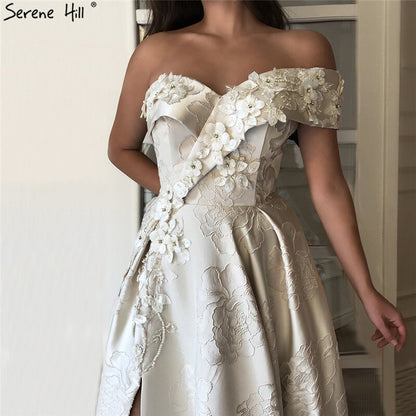 On Sale No Return No Refund Sale Ivory One Shoulder Sexy Evening Dresses Long 2025 Dubai Handmade Flowers Diamonds Formal Dress Serene Hill LA60947 - SERENE HILL
