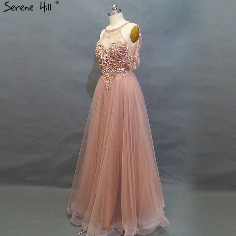 On Sale No Return No Refund Sale Latest Design O-Neck Beading Diamonds Evening Dresses 2025 Off Shoulder Sexy Tulle Evening Gowns Serene Hill LA6533 - SERENE HILL