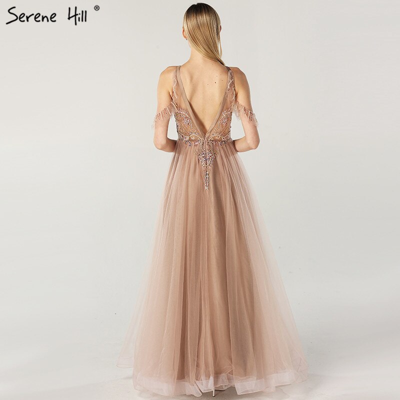 On Sale No Return No Refund Sale Latest Design O-Neck Beading Diamonds Evening Dresses 2025 Off Shoulder Sexy Tulle Evening Gowns Serene Hill LA6533 - SERENE HILL