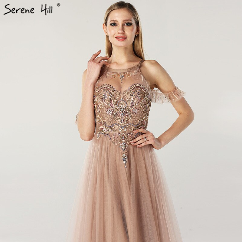 On Sale No Return No Refund Sale Latest Design O-Neck Beading Diamonds Evening Dresses 2025 Off Shoulder Sexy Tulle Evening Gowns Serene Hill LA6533 - SERENE HILL