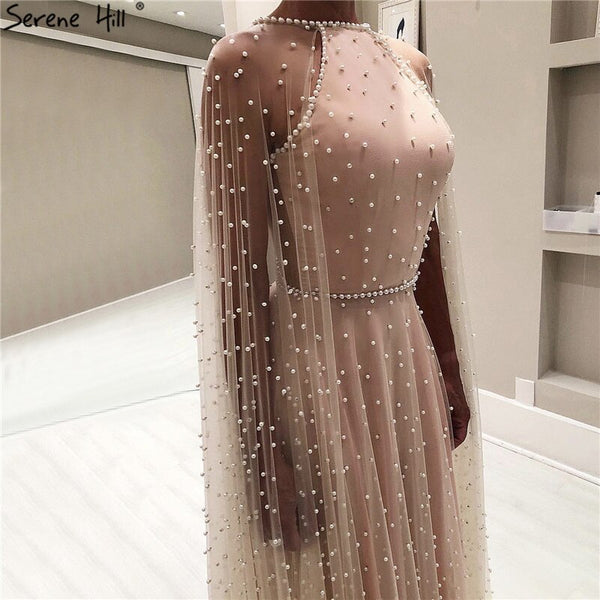 On Sale no return no refundSale Latest Design Pink Backless Sexy Evening Dresses 2025 Pearls Sleeveless shawl Evening Gowns Serene Hill LA60917