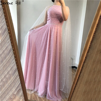 On Sale no return no refundSale Latest Design Pink Backless Sexy Evening Dresses 2025 Pearls Sleeveless shawl Evening Gowns Serene Hill LA60917 - SERENE HILL