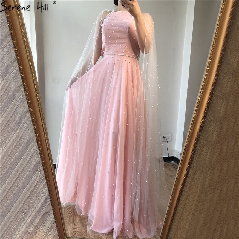 On Sale no return no refundSale Latest Design Pink Backless Sexy Evening Dresses 2025 Pearls Sleeveless shawl Evening Gowns Serene Hill LA60917 - SERENE HILL