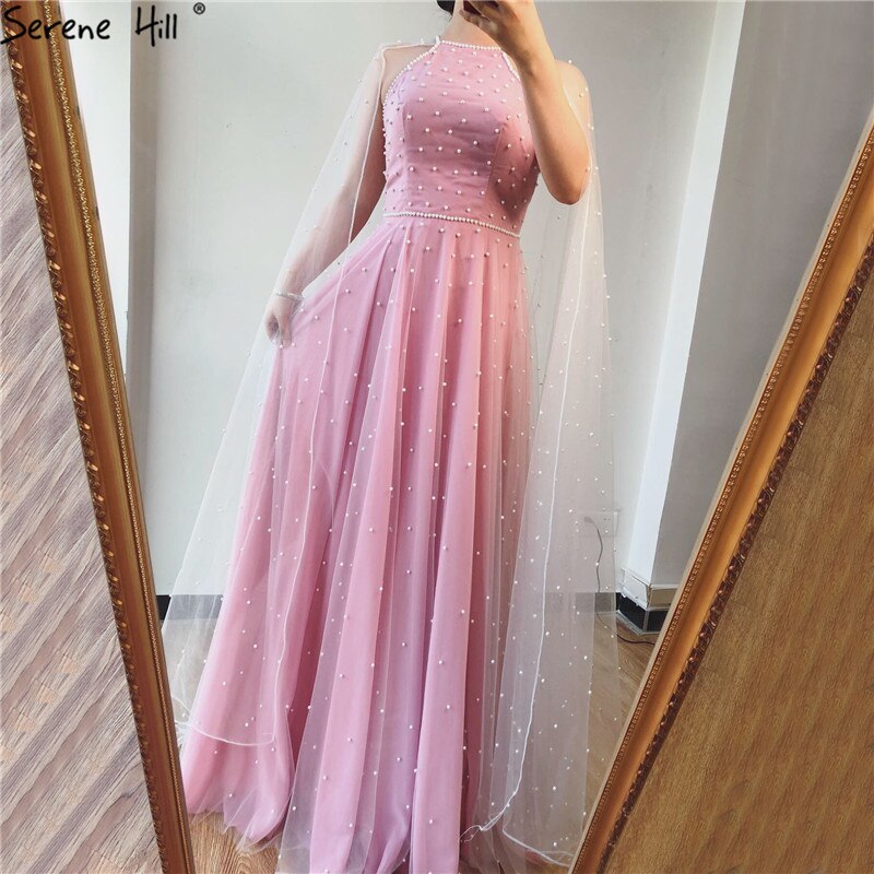 On Sale no return no refundSale Latest Design Pink Backless Sexy Evening Dresses 2025 Pearls Sleeveless shawl Evening Gowns Serene Hill LA60917 - SERENE HILL