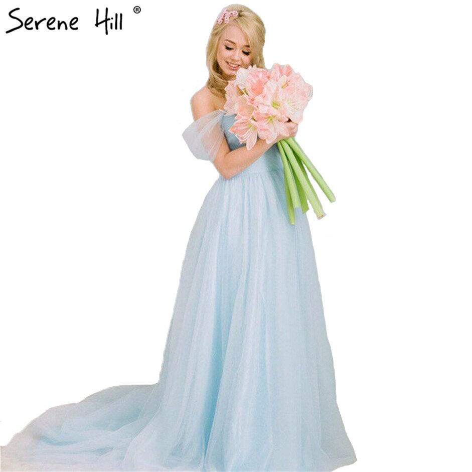 On Sale no return no refundSale Light Blue Off the Shoulder Pregnant Photography Dresses Vintage Wedding Gowns Lace Up Sash 2025 Sexy HA2002 - SERENE HILL