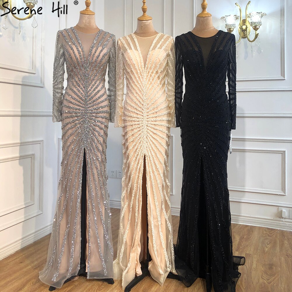 Luxury Black Beading V-Neck Mermaid 2025 Long Split Evening Gowns Party Wear Dresses For Women Real Photo LA70183 - SERENE HILL