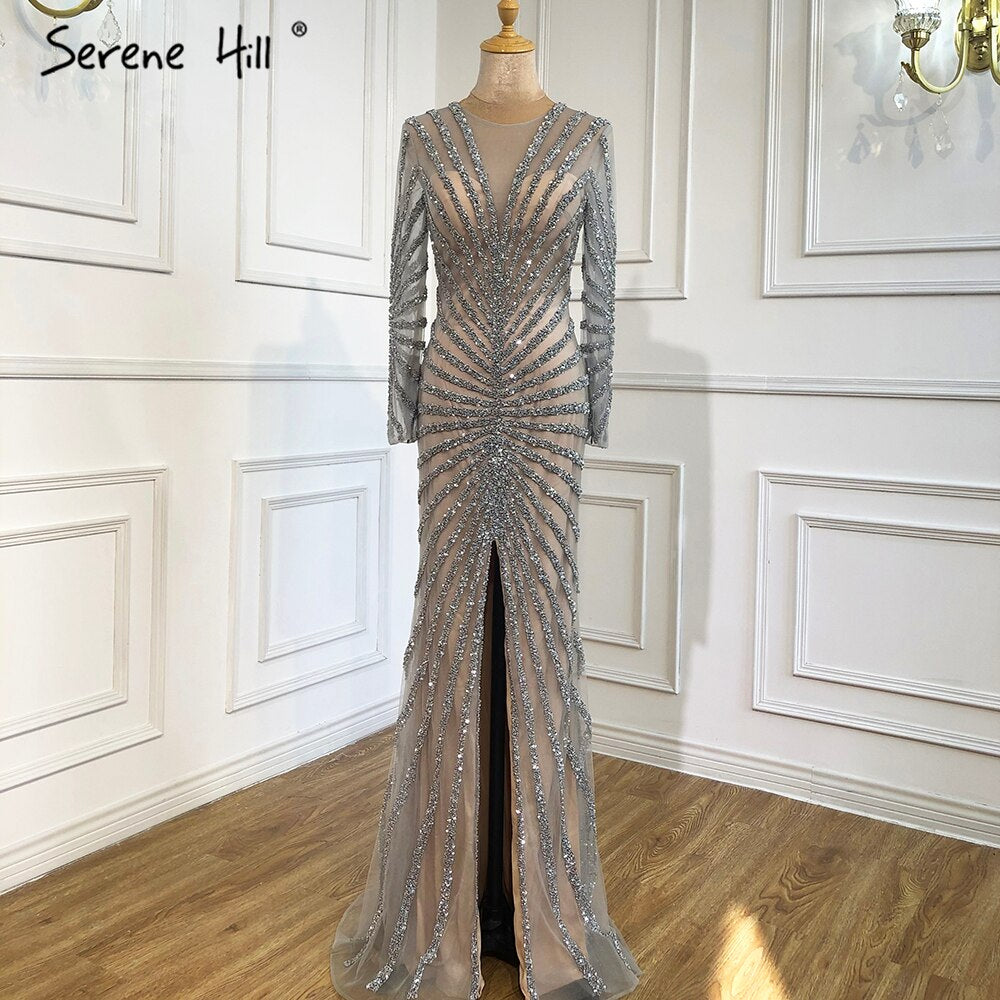 Luxury Black Beading V-Neck Mermaid 2025 Long Split Evening Gowns Party Wear Dresses For Women Real Photo LA70183 - SERENE HILL