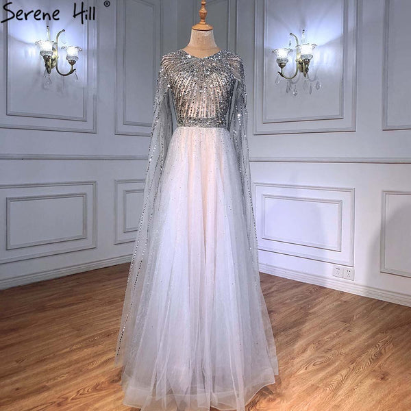 Luxury Gold Arabia Cape sleeves Beaded A-Line Evening Dresses Gowns 2025 For Woman Party Serene Hill LA71362
