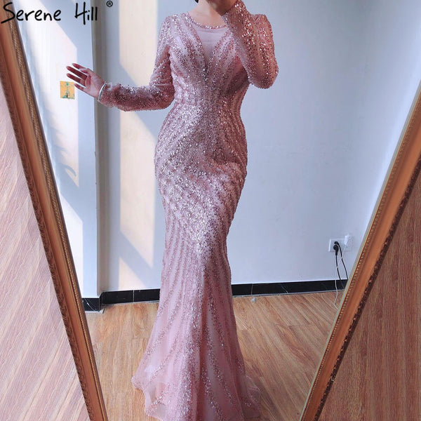 فخم الوردي الفاخر O-neck Mermaid Fevidences 2025 Dubai Long Sleeves Glitter Evening Donger Serene Hill LA70248